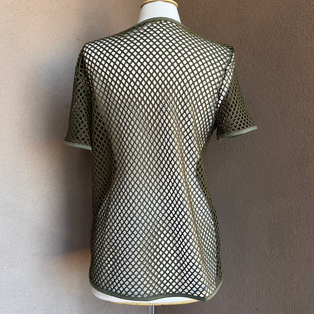 Olive Mesh Fishnet Men’s Short Sleeve Top, New Without Tags - Picture 4 of 7